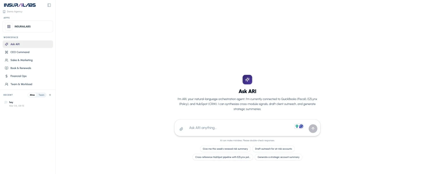 Ask ARI — global entry with suggested prompts.